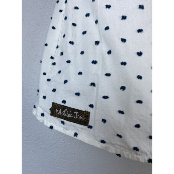 Matilda Jane Small Sz 8 Raised Dot Wht Ruffle Ctn Lined Embellished Aqua Buttons - Picture 3 of 9